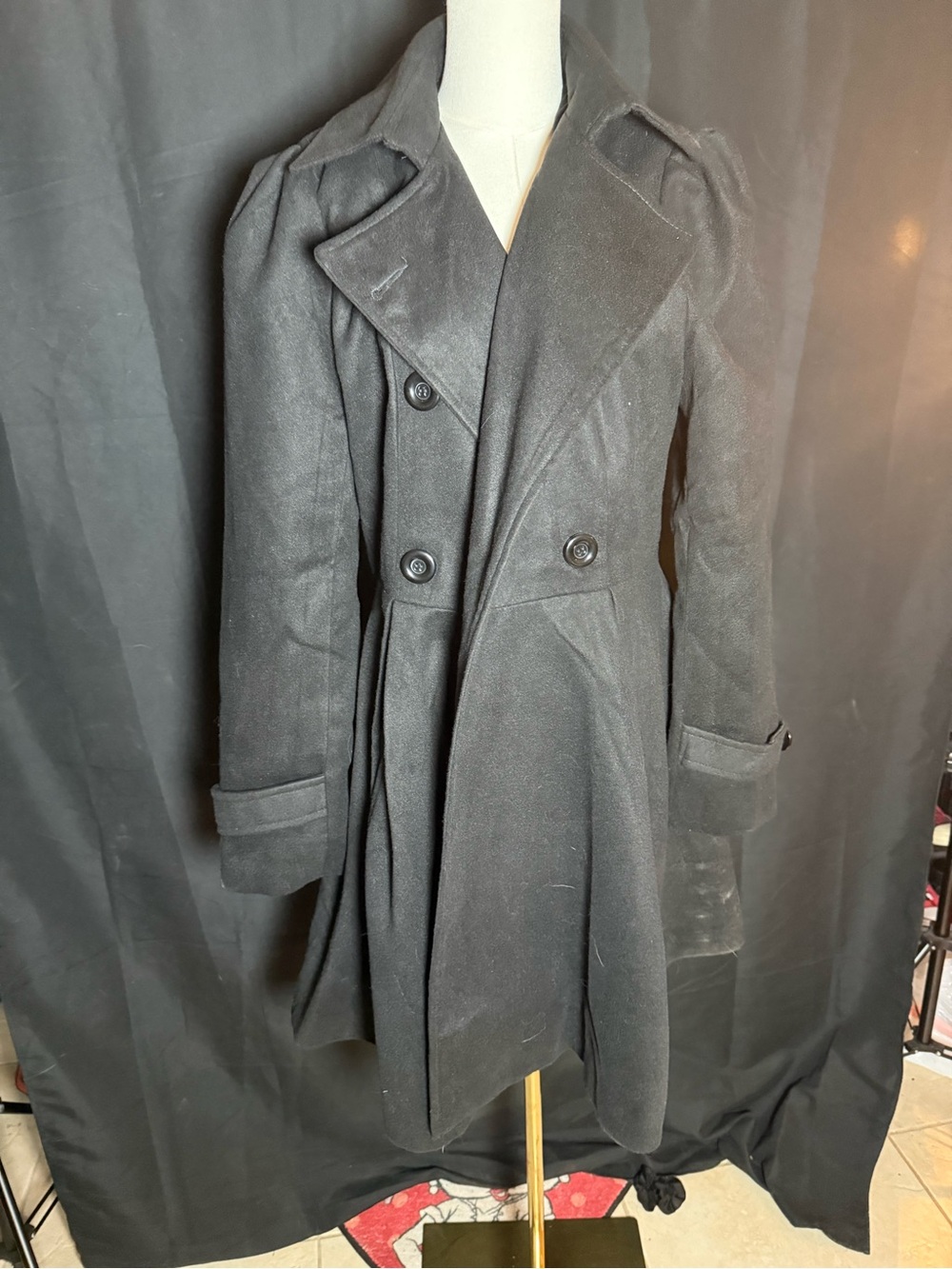 Black Double-Breasted Wool Blend Women’s Coat